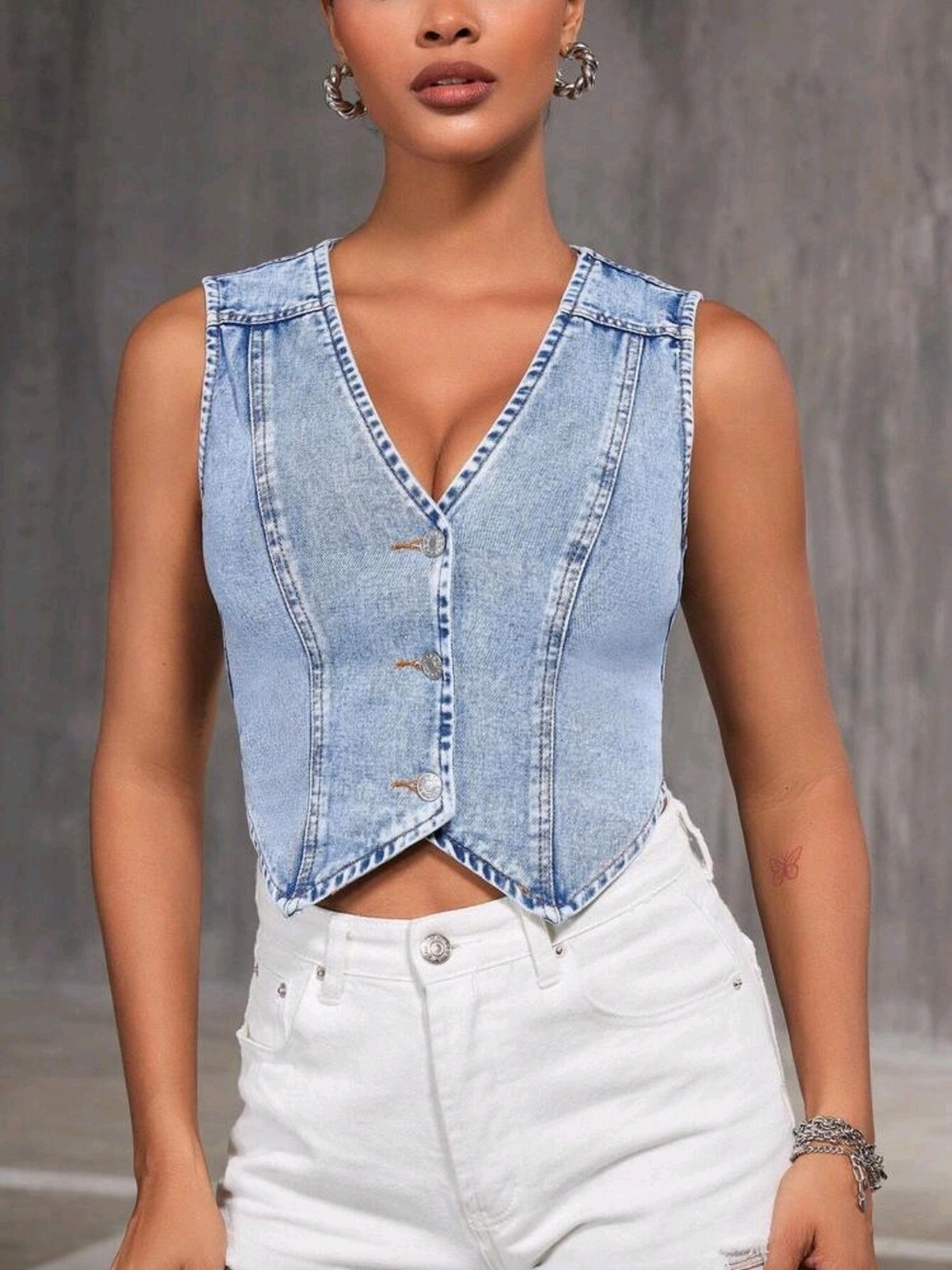 SHEIN Light Blue Denim V-Neck Vest Top
